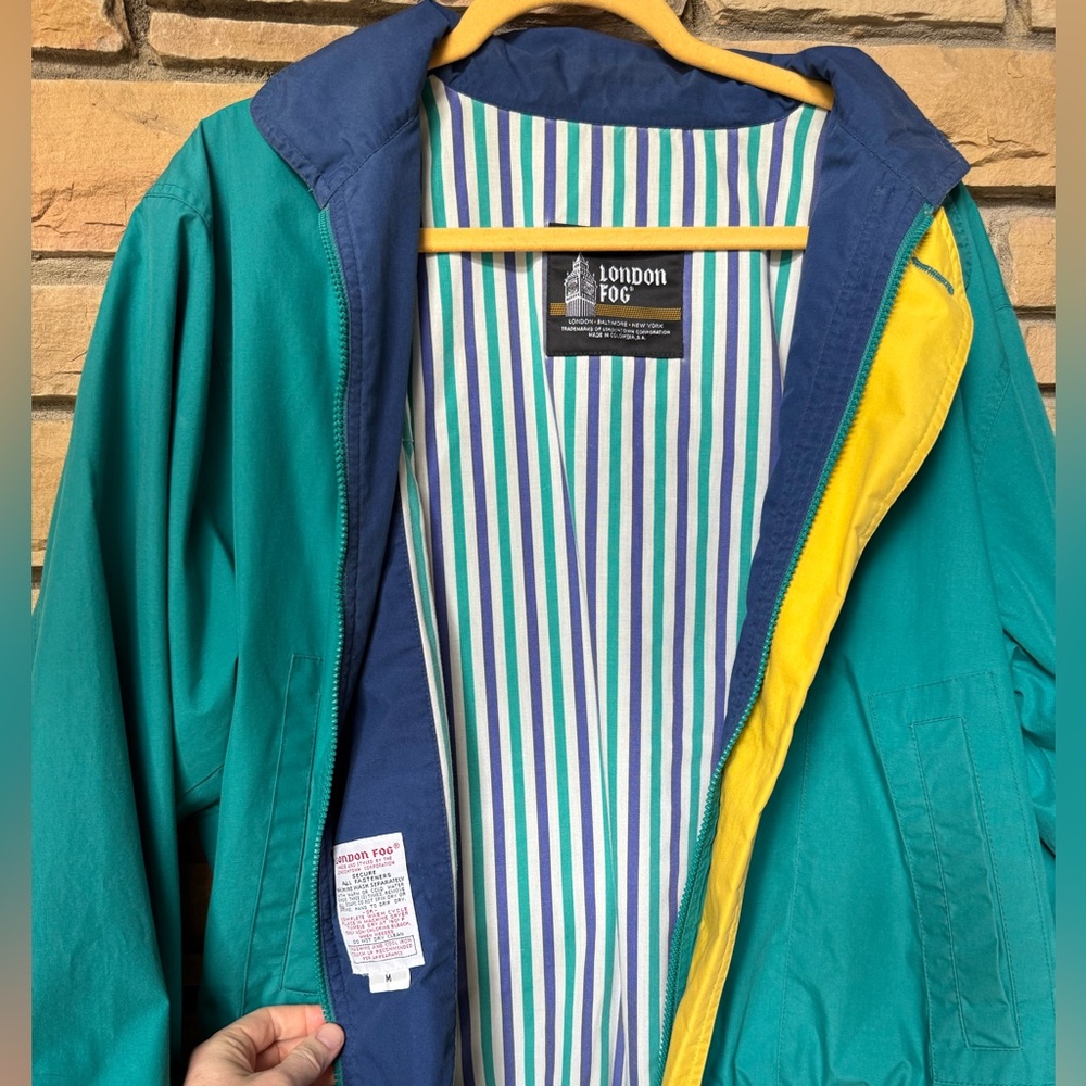 Vintage London Fog Teal and Yellow Windbreaker Rain Jacket - Picture 2 of 8